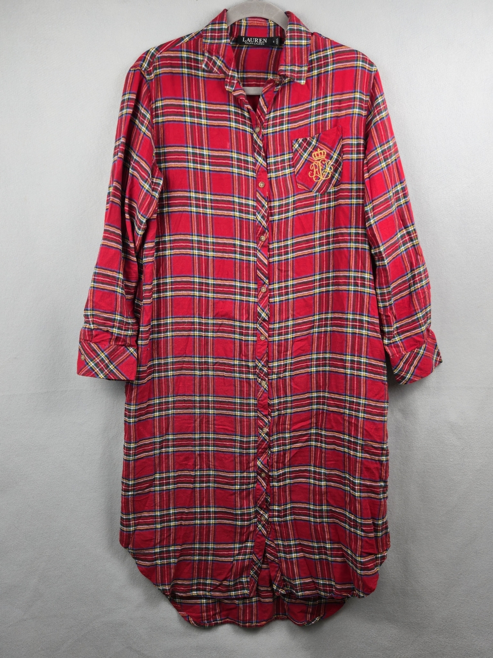 Lauren Ralph Lauren Red Tartan Plaid Flannel Button Down Sleep Shirt Dress Small